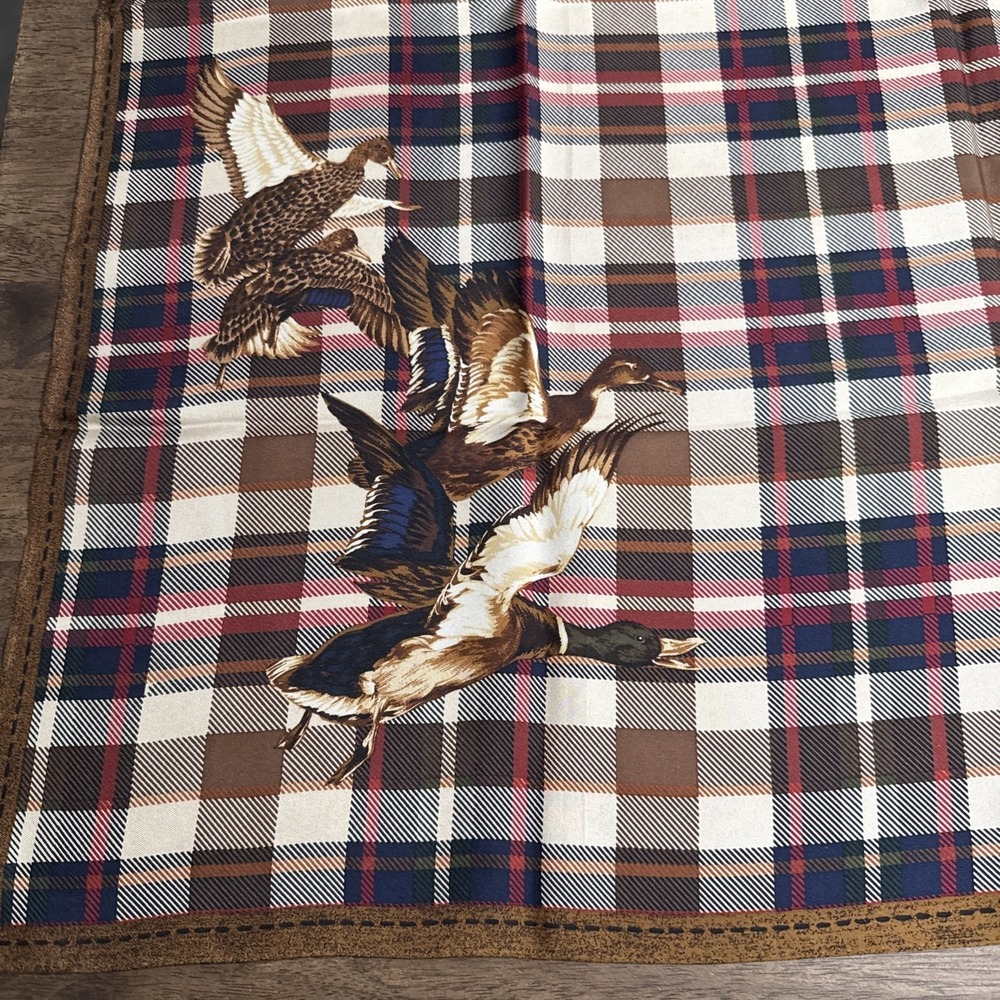 Vintage 34" Ralph Lauren Tartan Plaid Silk Scarf Hunting Sporting Dogs Ducks - Picture 3 of 8